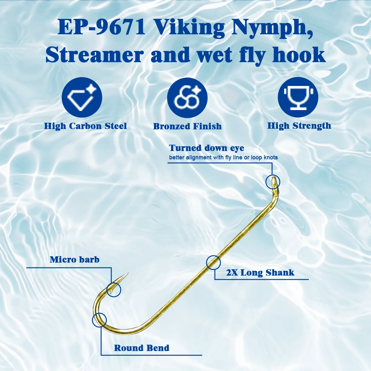 Eupheng 100 Uds EP-9671 serpentina de ninfa vikinga y Micro púa húmeda anzuelos de pesca con mosca clásicos anzuelo de remolque anzuelo de pesca curvado redondo - imagen 2