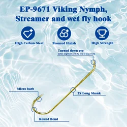 Eupheng EP-9671 Anzuelos Pesca con Mosca Ninfa y Húmeda Curvos