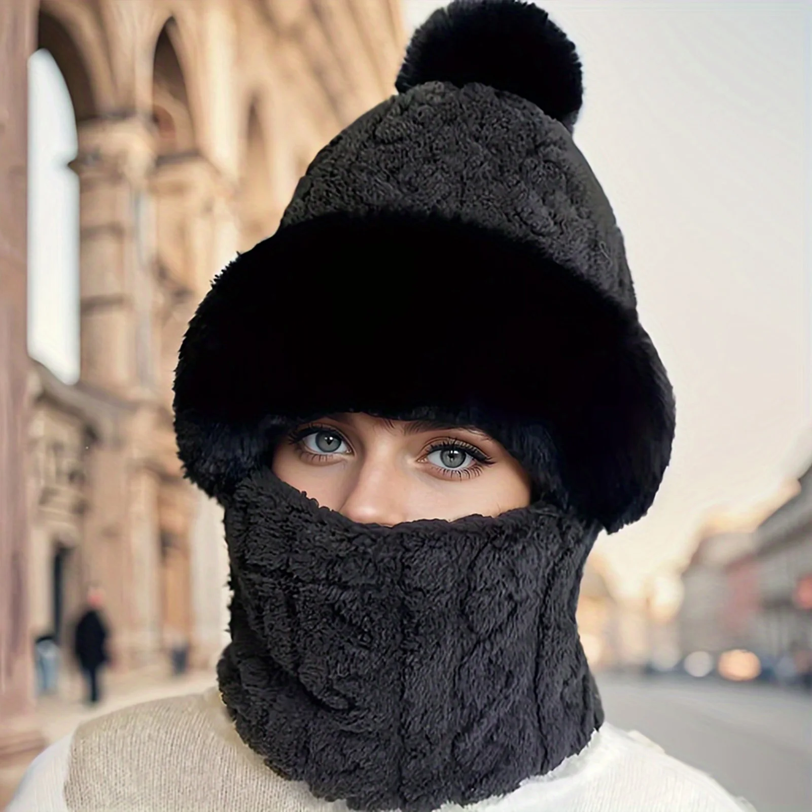 Gorro cálido de ciclismo para hombres y mujeres, gorro de felpa a prueba de viento para invierno, bufanda, gorro suave y cómodo, gorro de terciopelo con bola de lana a la moda, regalo de Navidad