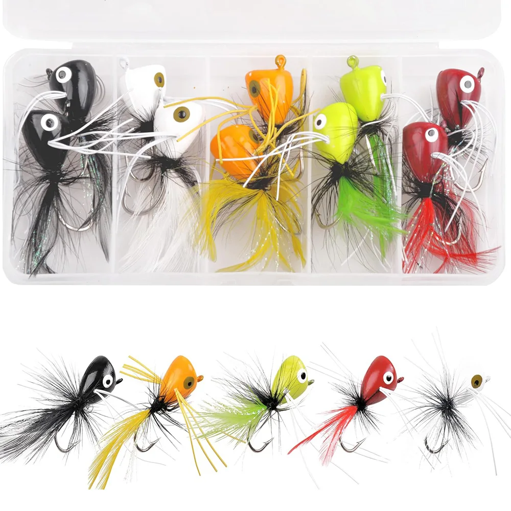 Kit de Señuelos de Pesca con mosca, 10 piezas, Topwater