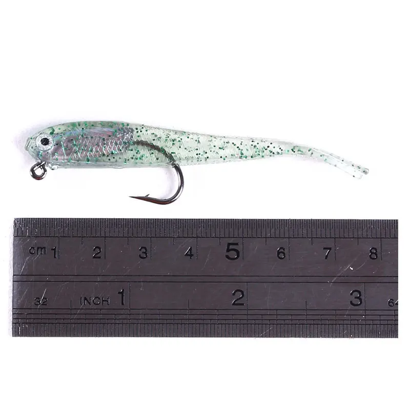 WHYY 5 uds cebo suave cola de tenedor de pescado suave con gancho cabeza de plantilla de plástico Artificial de silicona cebo equipo de pesca de agua dulce y salada - imagen 2