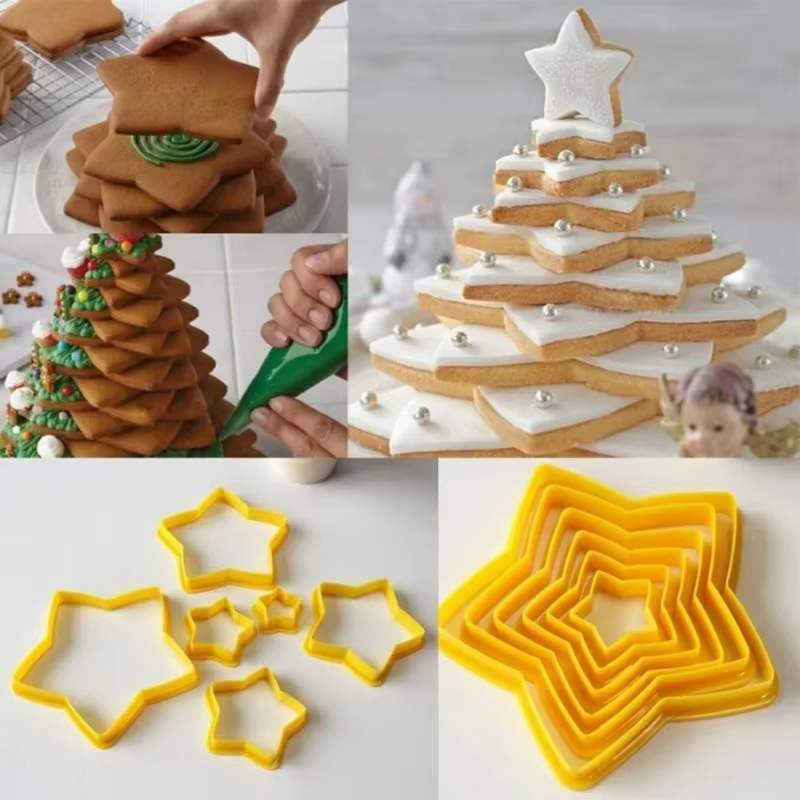 6 unids/set 3D DIY pentagrama árbol de Navidad galletas cortador de pastel molde conjunto herramienta de horneado para el día de Navidad
