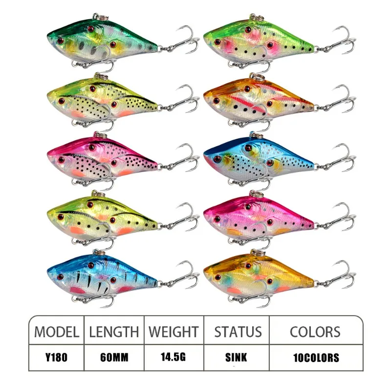 Señuelos de Pesca VIB, Wobblers de vibración que se hunden, cebo duro de plástico Artificial, pesca de lubina, anzuelo triple, invierno, 6cm, 14,5g, 1 unidad - imagen 2