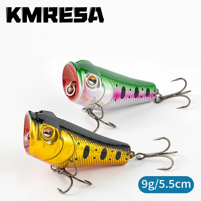 Señuelo de pesca Popper, 5,5 cm/9g, cebo duro Artificial Topwater Bass, trucha, Lucio, Wobbler, aparejos de pesca con 2 anzuelos triples, 1 ud.