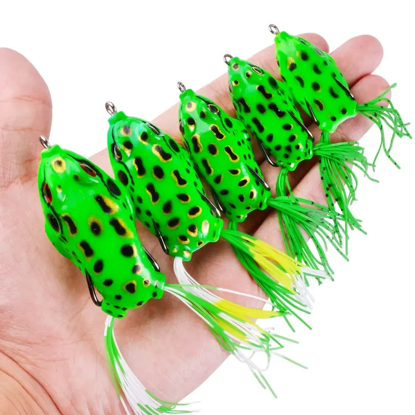 15 unid/set Rana señuelo suave tubo cebo señuelo de pesca de plástico con anzuelos de pesca Topwater Ray Rana Artificial ojos 3D juego de Señuelos de Pesca - imagen 2