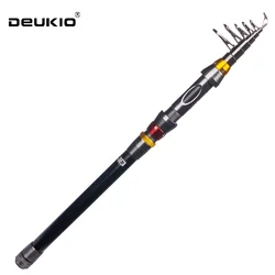 Cañas de pescar de mar cortas DEUKIO, caña telescópica de fibra de carbono, 1,8-3,0 M, anillo guía de cerámica, aparejos de pesca de viaje, caña giratoria