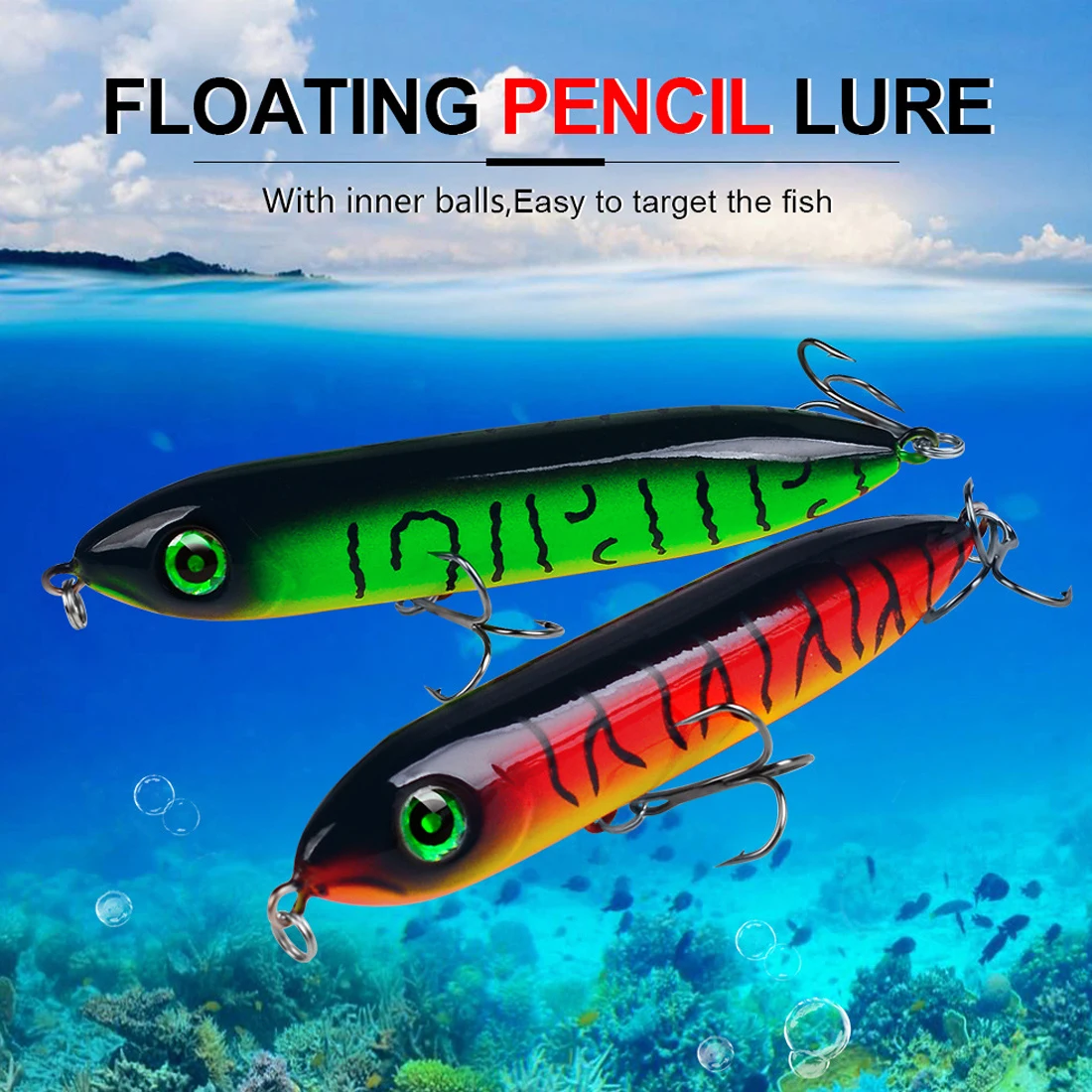 Señuelos tipo lápiz de pesca de 9KM, 10cm, 13g, señuelo flotante para pesca en agua salada, cebo duro con anzuelo triple - imagen 2