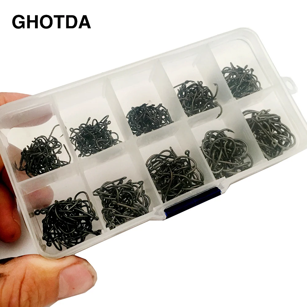 Anzuelos de pesca de acero con alto contenido de carbono, conjunto de anzuelos duros en blanco, señuelos artificiales con caja, 500 piezas, 8-12 # - imagen 4