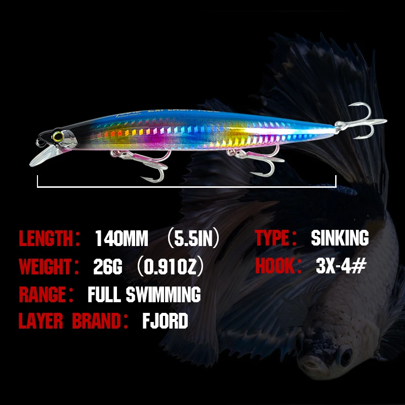 FJORD-señuelo de pesca de fundición ultralargo, 140S, 26g, lubina, pececillo negro, cebo Hrad, Swimbait, Jerkbait de tungsteno para agua salada, artículo de pesca - imagen 3