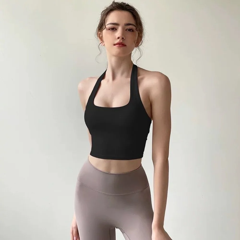 Sujetador deportivo con correa para el cuello colgante, diseño elegante, espalda plisada, tela transpirable, sujetador plisado de moda, correa ajustable - imagen 2