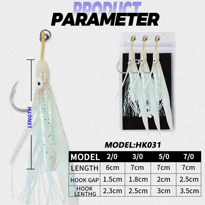 OBSESSION-anzuelo de pesca con púas individuales, anzuelo de pesca con sedal de Kevlar, de acero alto en carbono, brillo calamar, 2/0, 3/0, 5/0, 7/0, 3 unids/bolsa - imagen 2