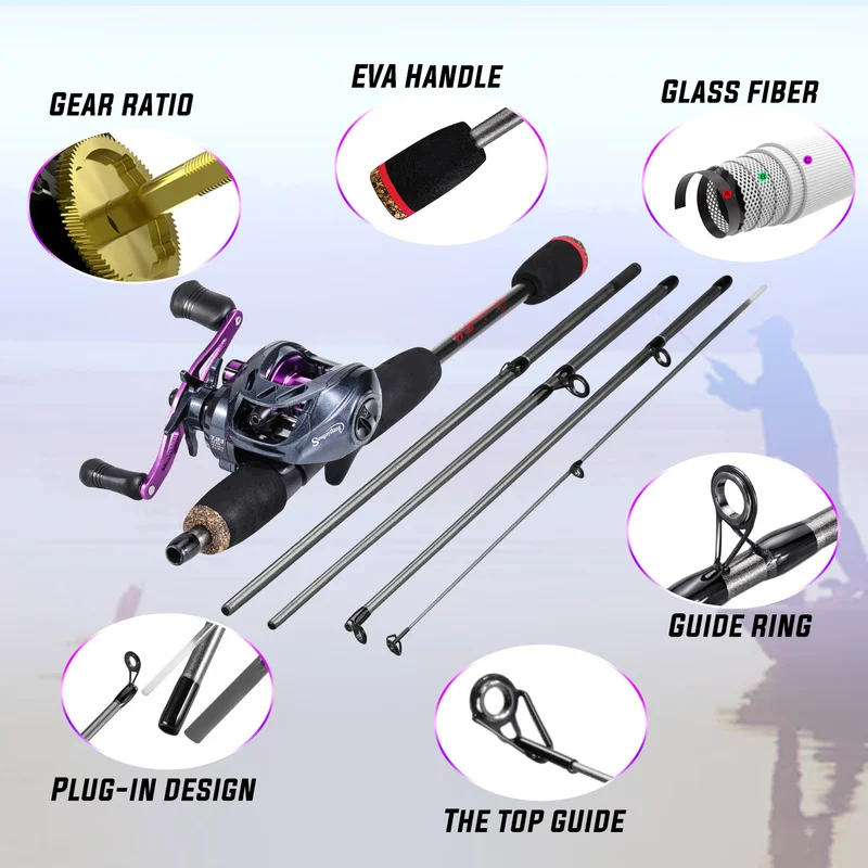 Sougayilang-caña de pescar de fibra de carbono, Set de Pesca de viaje, 5 secciones, 170CM, 8 + 1 carrete BBBaitcasting - imagen 4