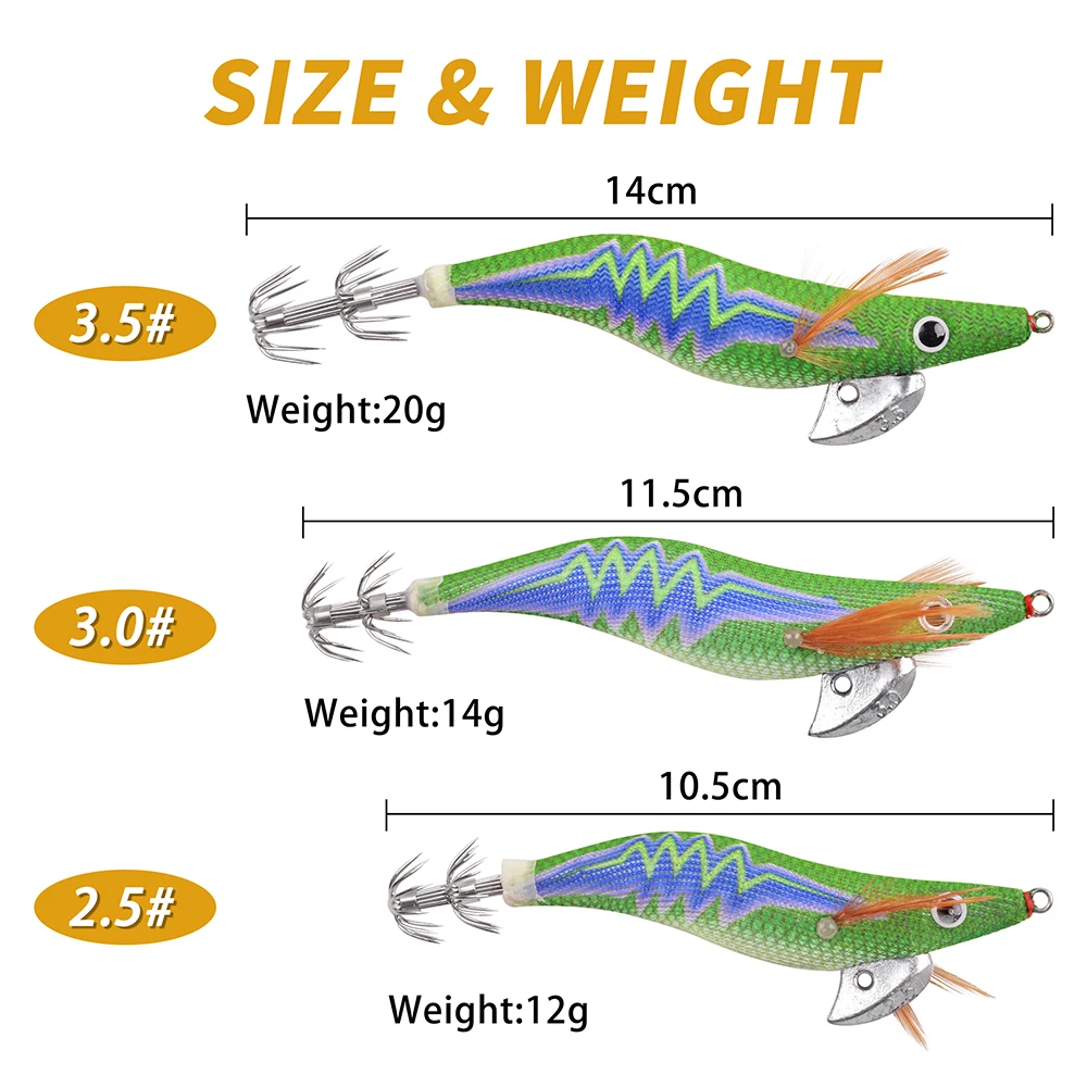 Señuelos de Pesca de calamar, anzuelo de pesca de camarón de madera de cola luminosa para pulpo, sepia, señuelos artificiales Jigging, cebo duro - imagen 2