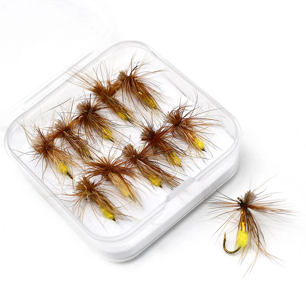 MNFT-anzuelo de pesca con mosca seca, 10 piezas, marrón, dorado, amarillo Caddis, trucha, Nymph, señuelo falso - imagen 5