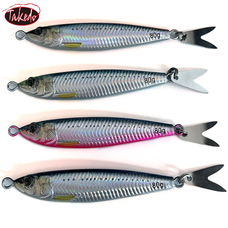 TAKEDO JY01 40g 60g 80g señuelo de Jigging pesca en el mar plantilla de Metal cebo Señuelos de Pesca recubrimiento UV Jerkbait artificial vientre luminoso - imagen 2
