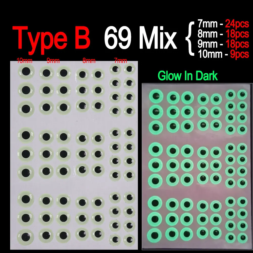 Bimoo 69 uds/183 Uds mezcla 3D ojos de pez brillantes nocturnos ojos de pez luminosos epoxi 3D para atar Streamer moscas de agua salada Jig Señuelos de Pesca - imagen 5