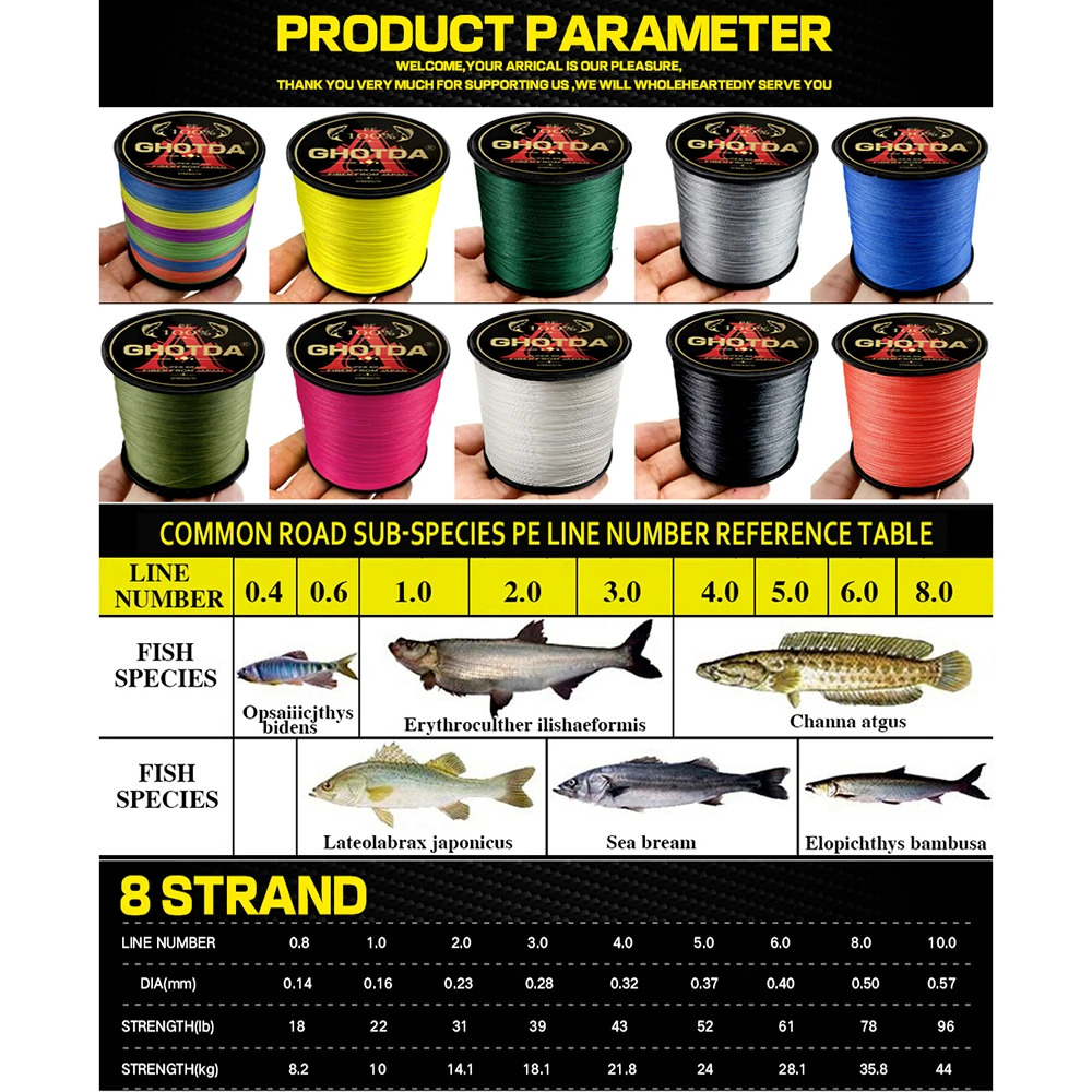 Ghotda-sedal de pesca trenzado superfuerte 8X, multifilamento Multicolor, para carpa, 1000m-300m, equipo de pesca - imagen 2