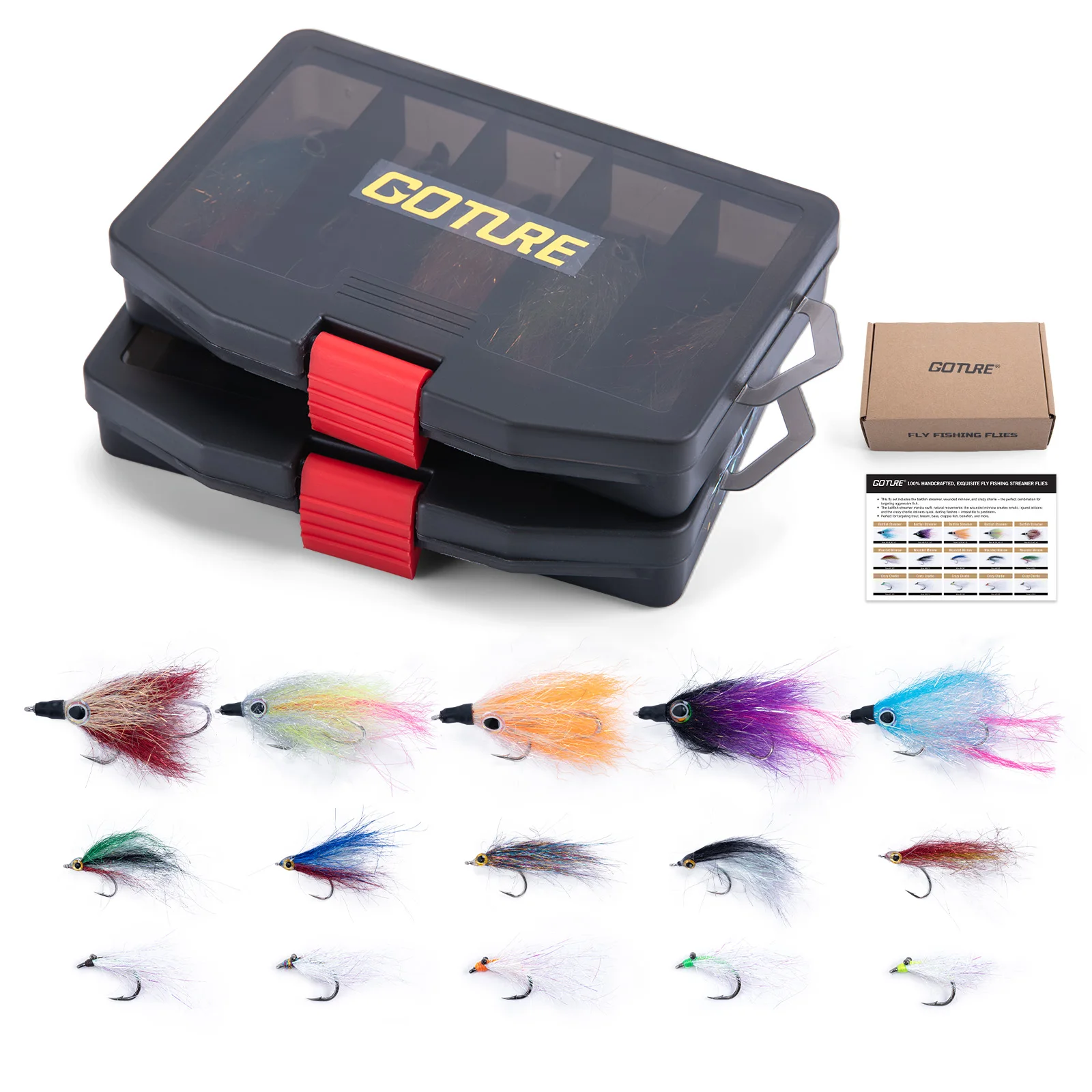 Goture, 2 cajas de señuelos de pesca con mosca, cebo Artificial para insectos, moscas, cebo de libélula, cebo de superficie, moscas secas para trucha, juego de señuelos de pesca de carpa