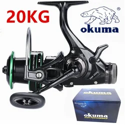 Carrete de pesca OKUMA de doble freno, relación de velocidad de arrastre 20Max 5,2: 1/14 + 1BB, rueda giratoria de copa de alambre totalmente metálico 3000-6000