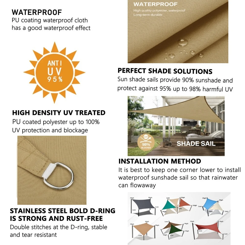 5x5x5/2x2x2M impermeable refugio solar triángulo sombrilla protección al aire libre dosel jardín Patio piscina sombra vela toldo sombra tela - imagen 3