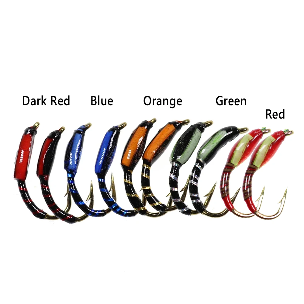 Wifreo 6PCS/8PCS # 12 # 14 # 16 pesca con mosca trucha mosca epoxi ninfa moscas Midge pesca señuelo cebos rojo azul verde naranja - imagen 5