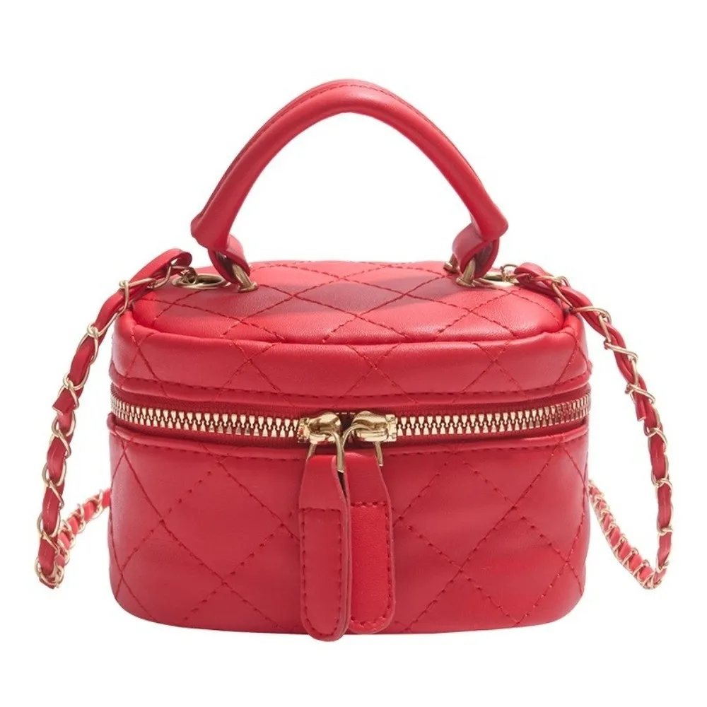 Mini bolso tipo cubo de cuero acolchado con diamantes, bolso cruzado con patrón de cuadros multicolor y correa para el hombro con cadena dorada - imagen 2