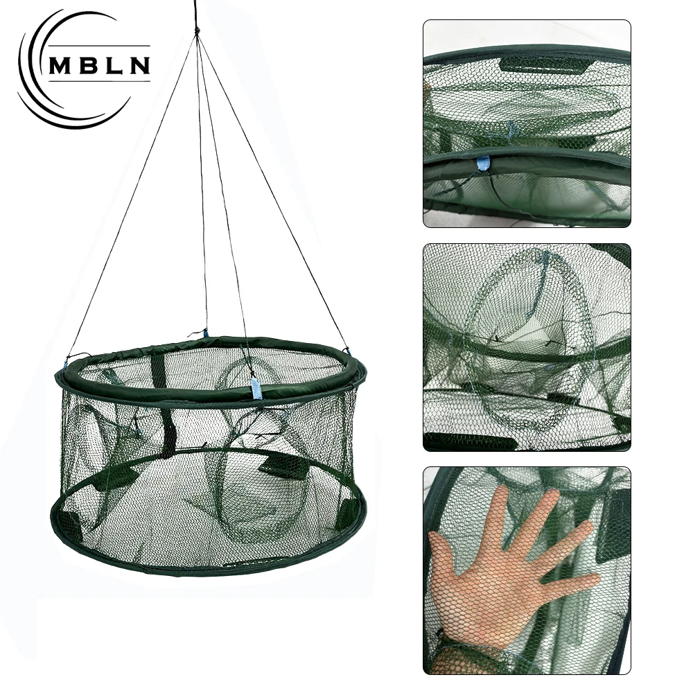 Trampa de pesca plegable de 50 cm: red emergente automática para cangrejos y camarones, trampa de cebo plegable de 5 entradas para peces de río, lago y océano - imagen 5