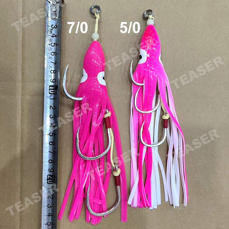 HK034 anzuelo de Jigging, pesca de pulpo, señuelo suave, plantilla de curricán, anzuelo de banda aparejo de calamar, atún, Wahoo, pez vela, cebo de cola de pelo - imagen 4