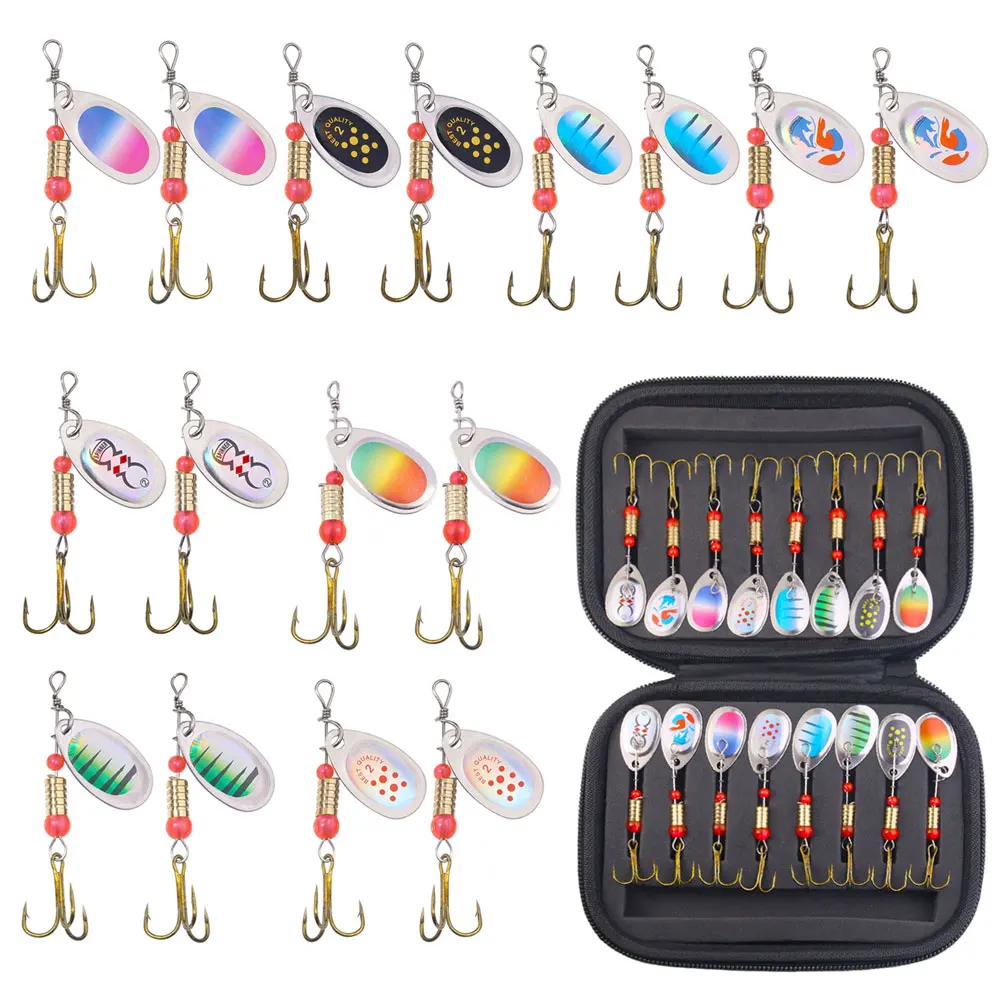 Juego de cucharas de pesca, señuelos de 16 Uds., cebos de Metal para lanzar Spinner, cebos de pesca, Kits de Señuelos de Pesca con bolsa de almacenamiento, estuche para Lucio y carpa - imagen 2