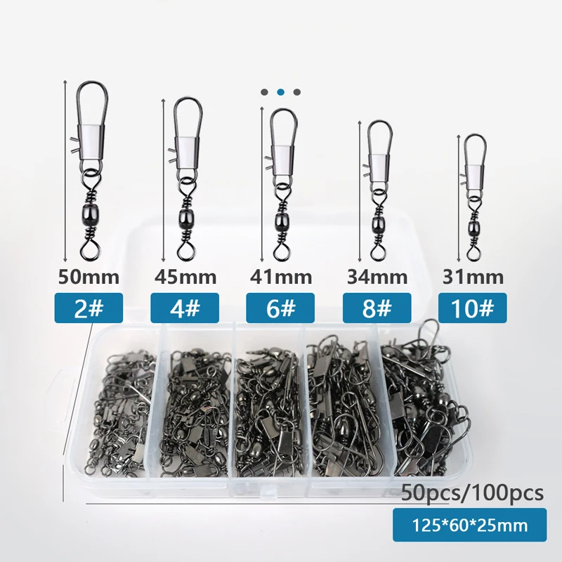 50 piezas 2-10 #   Conector de pesca giratorio, Pin de enclavamiento, rodamiento giratorio, Clips Fastlock, anzuelo, señuelo, accesorios de aparejos - imagen 2