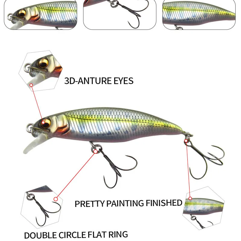 Mini Señuelos de Pesca de pececillo de hundimiento rápido, 50mm, 3,5g, Wobbler, Jerkbait, cebo Artificial, señuelo, trucha, lubina, Swimbait, equipo de pesca - imagen 5