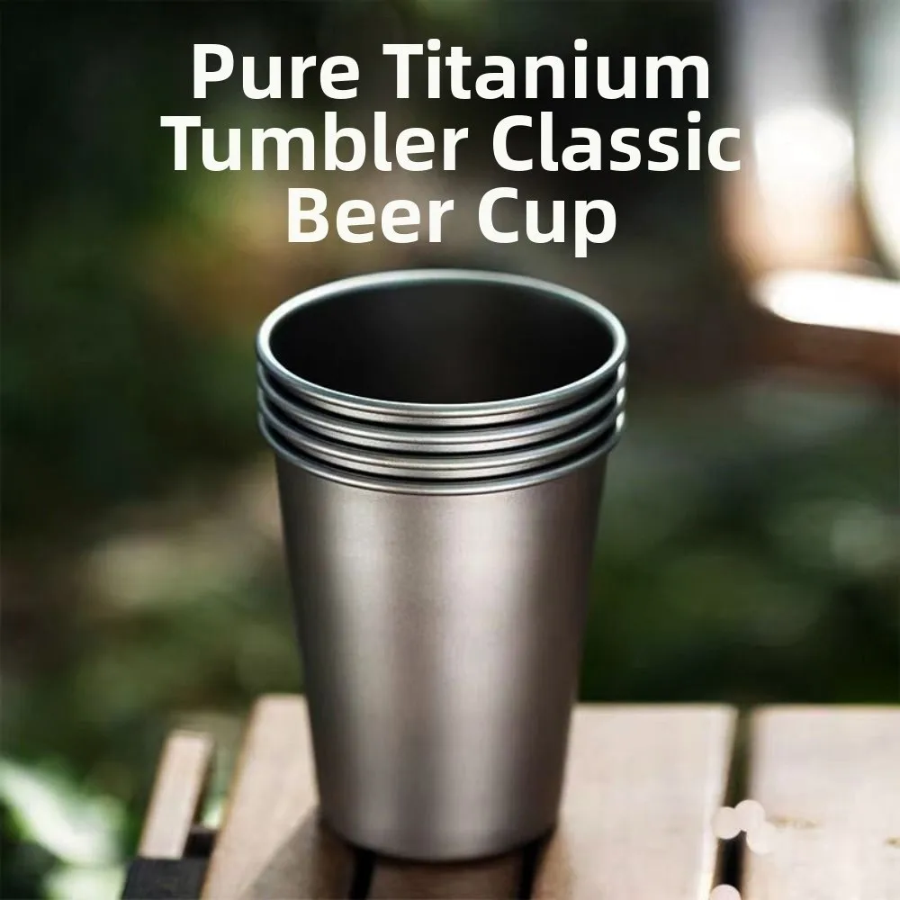 Taza para beber al aire libre de aleación de titanio, taza de cerveza con textura esmerilada plateada duradera, diseño resistente a caídas, tazas para uso en senderismo y acampada, 9x11cm