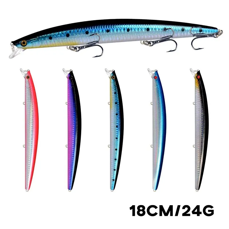 Señuelo de pesca Minnow, cebo Artificial duro láser, 18cm, 24g, ojos 3D, anzuelos afilados, cebo de pesca de mar, Wobblers Crankbait coloridos - imagen 3