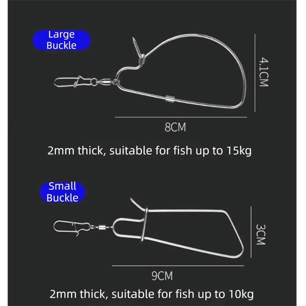 Hebilla portátil de acero inoxidable para peces vivos, forma de pato, 6 botones, botón de pesca, diseño Simple, colgante, pesca en carretera - imagen 5