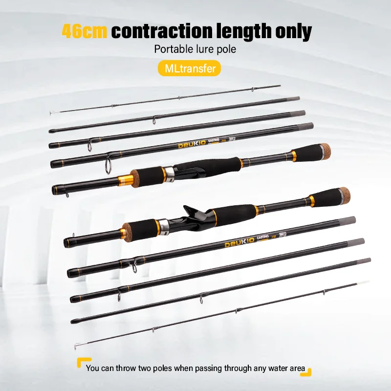 DEUKIO Baitcasting-caña de pescar giratoria de viaje, cañas de pescar de carbono de 4/5 secciones, peso de fundición, señuelo ultraligero, Mini caña para trucha - imagen 5