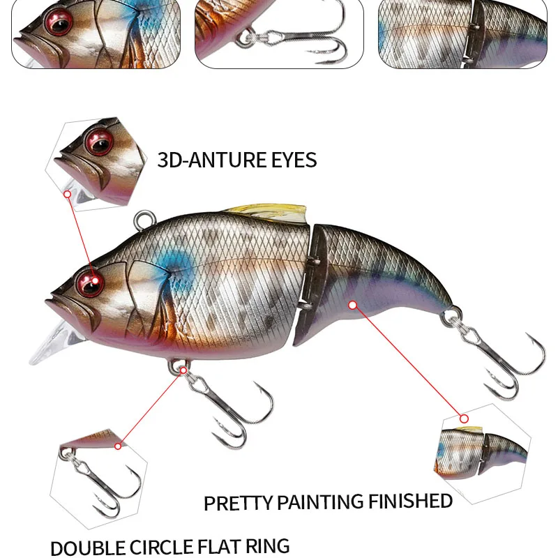 9,7g 71mm realista 2 segmentos Minnow señuelo de pesca flotante Crankbait cebo Artificial Wobbler para lubina equipo de Swimbait - imagen 5
