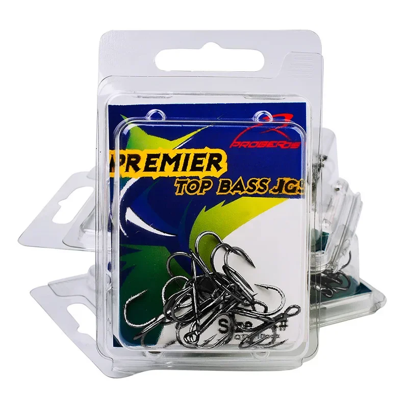 10 unids/caja anzuelo de pesca negro 2X anzuelos triples volcados de acero alto en carbono aparejos de pesca triples curvados redondos para lubina - imagen 5