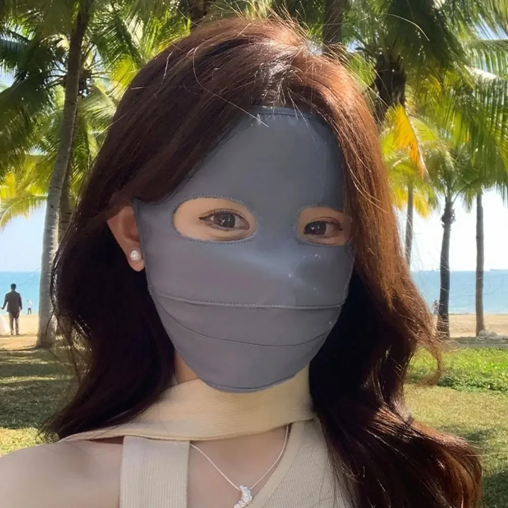 Mascarilla facial portátil de seda de hielo, bufandas de cara completa de Color sólido, máscara de protección solar antiultravioleta de sección delgada - imagen 3