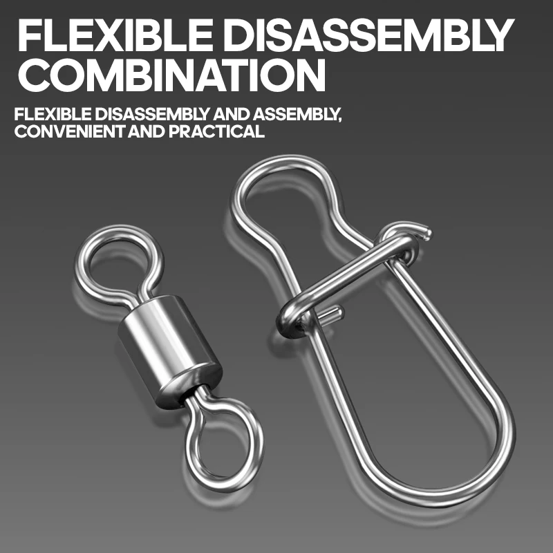 TAIYU 50 unid/caja conjunto de engranajes de conector de pesca 2-10 #   Pasador de chaveta giratorio a presión con bisagra de rodillo de rodamiento de pasador de acero inoxidable para gancho de cebo - imagen 5