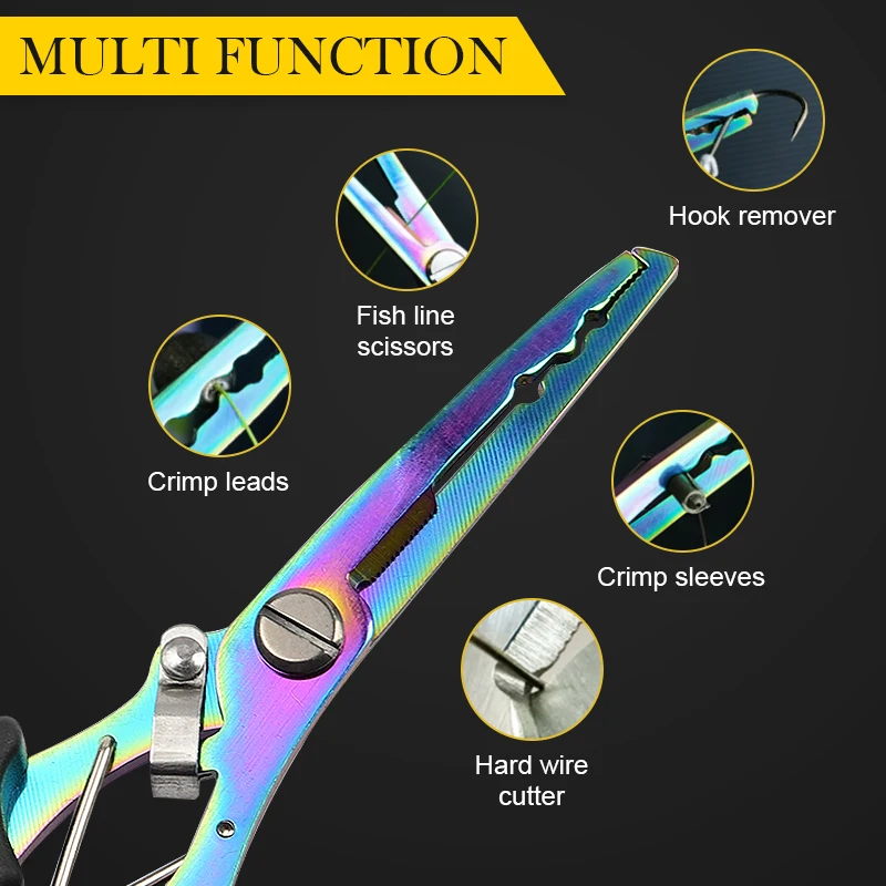 Una herramienta multifuncional con tijeras de línea de pescado, cables de engarzado y cortador de alambre duro