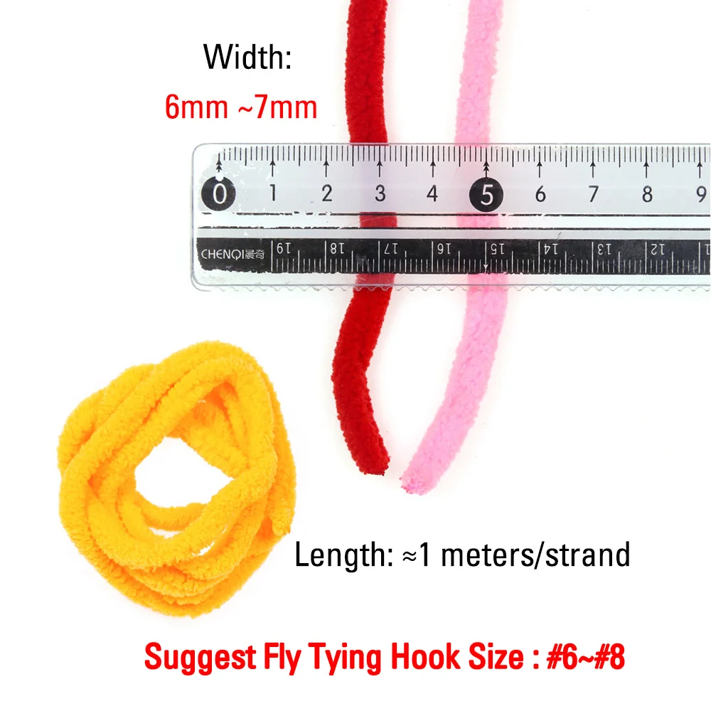 ICERIO-mopa para atar moscas, chenilla Fluo para Mosca de piedra, Material de anudado de larvas de ninfas de Caddis, 1 metro, 8 colores brillantes - imagen 3