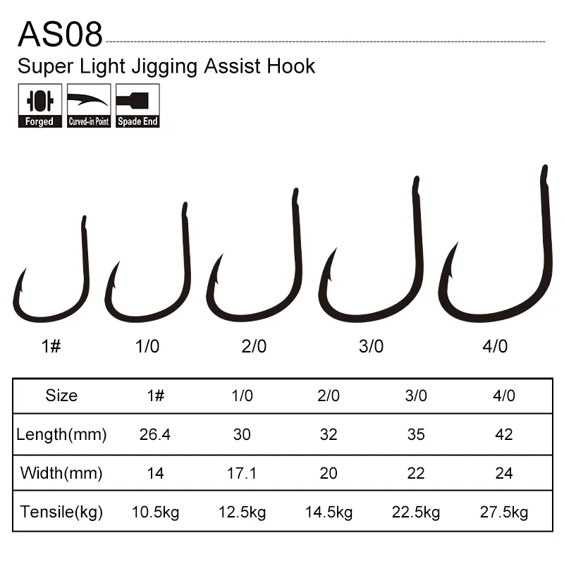 OBSESSION AS08 10 unids/bolsa PIKE anzuelos de pesca individuales de acero al carbono para agua salada 1 #   1/0 2/0 3/0 4/0 Gancho de asistencia de jigging súper ligero - imagen 3