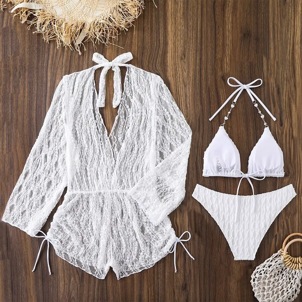 Bikini de manga larga con malla para mujer – Traje de baño playa verano - imagen 5