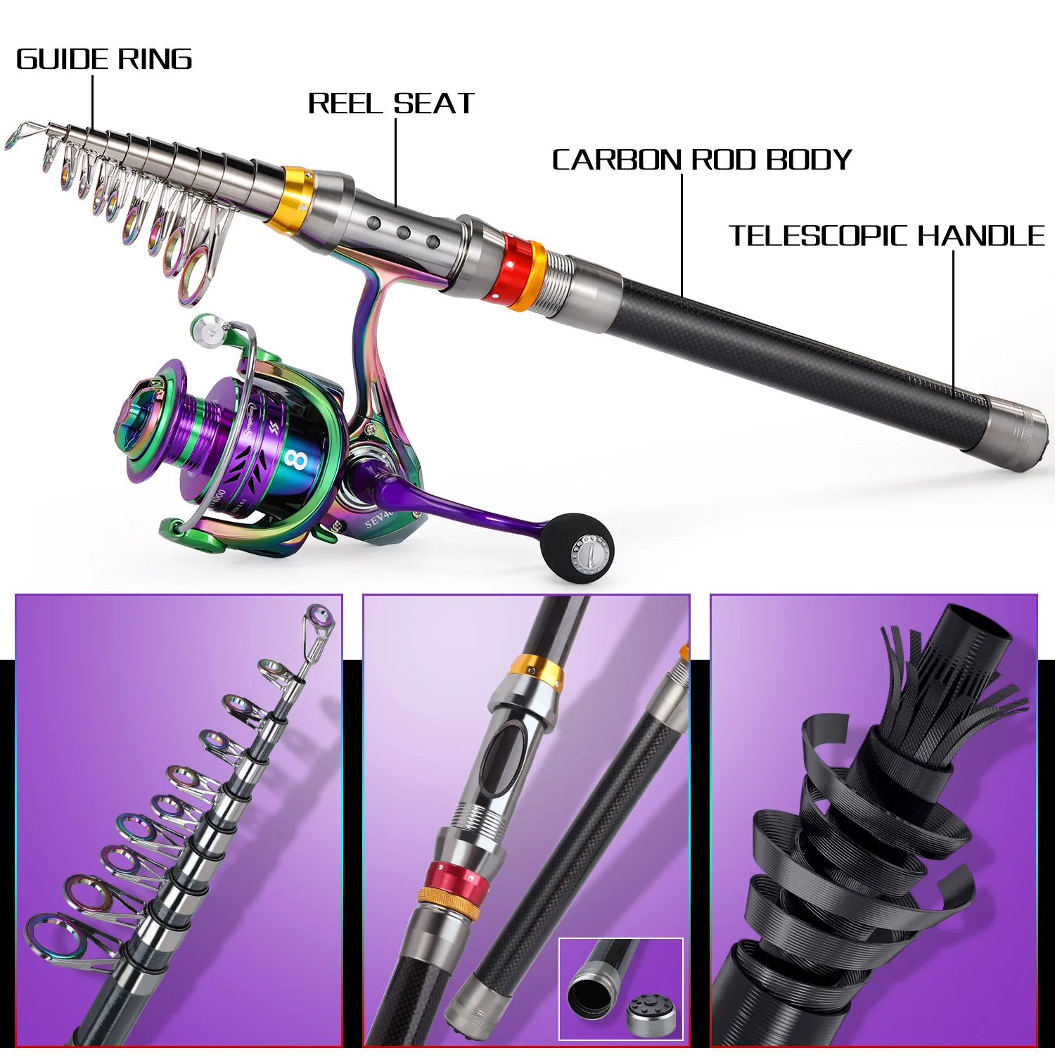 Sougayilang-Juego de caña de pescar telescópica y carrete, caña de pescar de mar de 1,8 m ~ 3,6 m y relación de engranaje 5,0:1, carrete giratorio para pesca en la playa - imagen 3