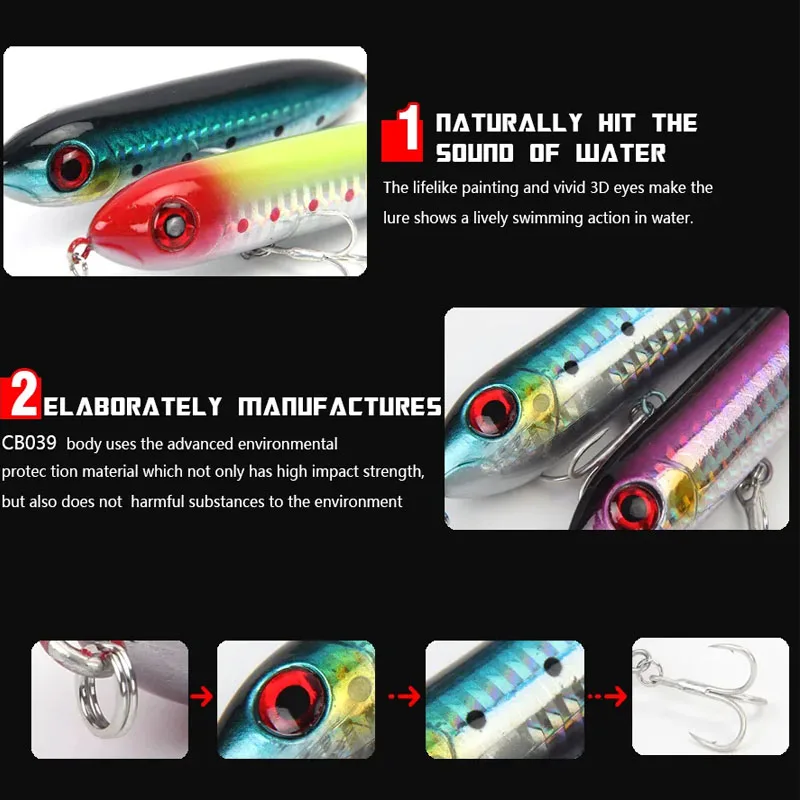 Señuelos de pesca con lápiz de superficie, cebo Artificial flotante de fundición larga, Wobbler para lubina, trucha, accesorios de Swimbait de plástico, 100mm, 10g - imagen 4