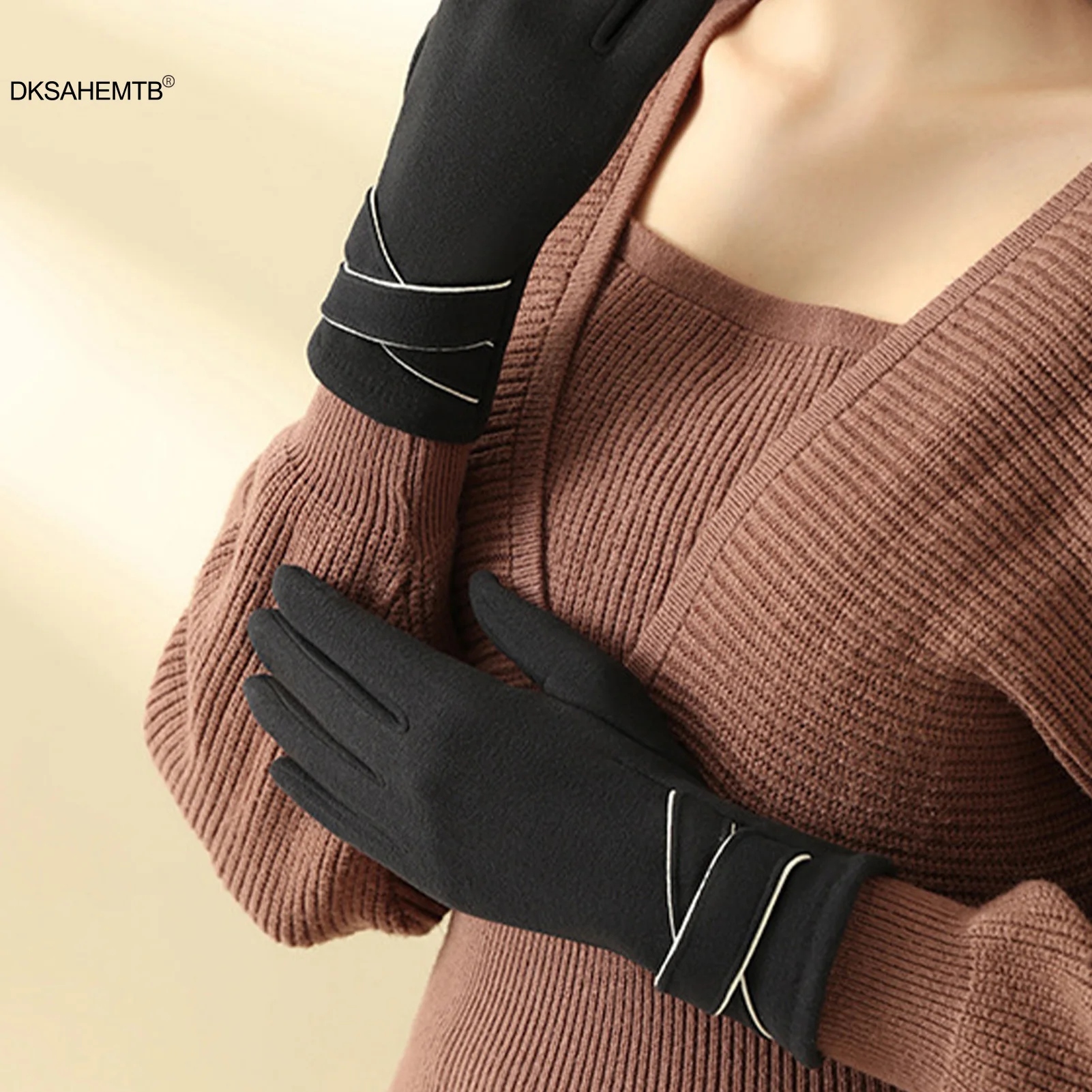 Guantes cálidos para ciclismo de invierno, guantes elegantes de imitación de Cachemira con dedos completos para conducción al aire libre, guantes cálidos para viajes en bicicleta 2025 - imagen 2