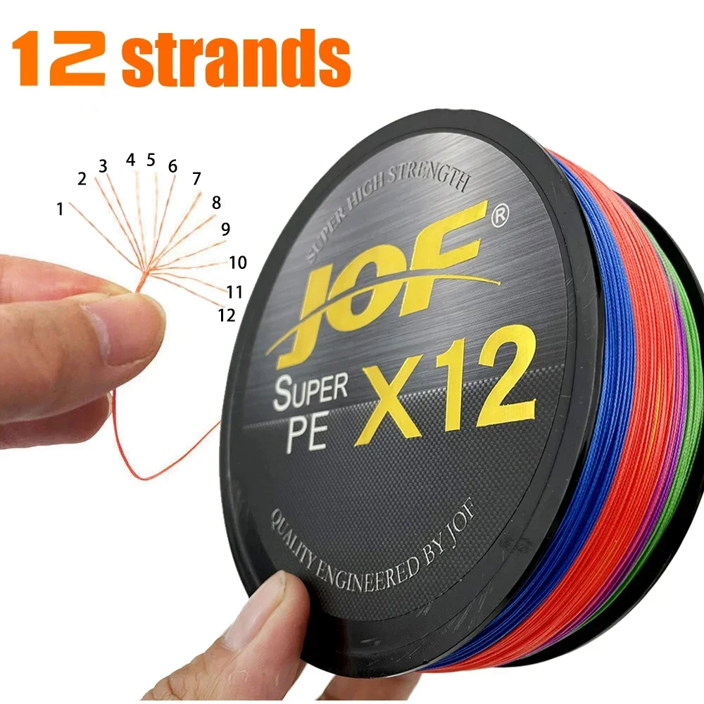 JOF-sedal de Pesca trenzado de 100% PE, 12 hebras, 100/300M, cable tejido multifilamento, superpotencia, 25-92LB, alambre de Pesca con mosca de carpa - imagen 2