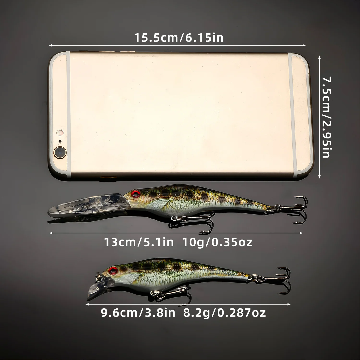 ANFS-Kit de Señuelos de Pesca de pececillo que se hunden, 2 uds., impresión colorida, dos diseños realistas surtidos, perfecto para atrapar peces grandes - imagen 5