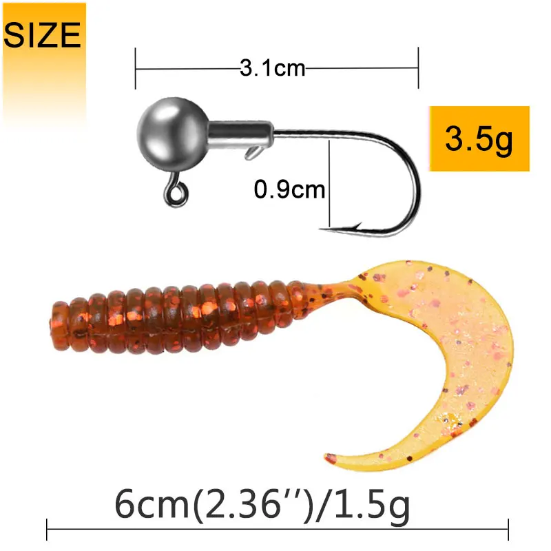 JYJ-señuelo de gusano para pesca, caja de 6cm, 20 unidades, cebo de gusano suave con 5 unidades, anzuelo de plantilla de 3,5g, para perca, señuelo de Lucio - imagen 3