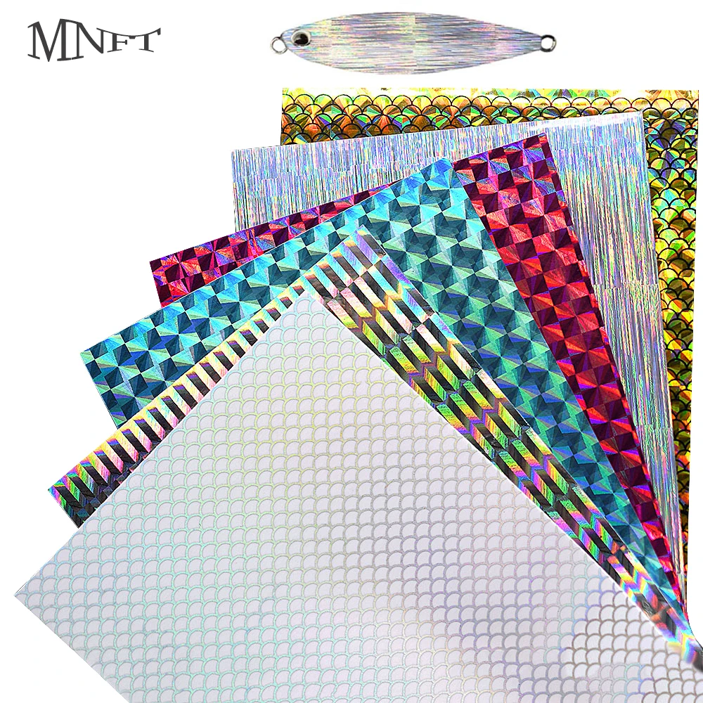 Producto Premium MNFT, cebo de Metal autoadhesivo, pegatina de cambio de Color, señuelo de pesca de lentejuelas duras, película de cinta holográfica de escamas de pescado, 6 piezas
